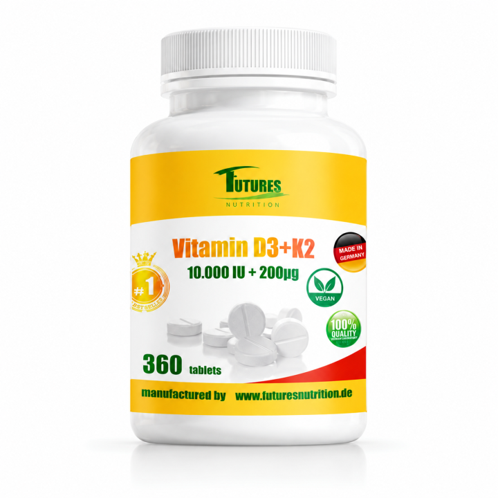 Witamina D3 10 000 IU + K2 200 µg formuła, 360 tabletek, odporność i energia