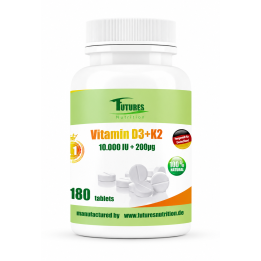 FUTURES NUTRITION Vitamin D3 10 000 IU  K2 MK-7 200 µg  180 tabletek